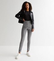 New Look Tall Pale Grey Check High Waist Slim Stretch Trousers